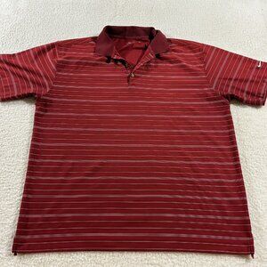 Nike Golf Polo Shirt Mens XL Red Dri Fit Lightweight Casual Striped Print